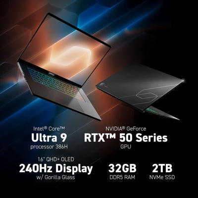 MSI - Stealth 16 AI+ 16" 2.5K 240Hz OLED Gaming Laptop Intel Core U9-386H - NVIDIA GeForce RTX 5080 - 32GB Memory -2TB Storage - Charcoal Black