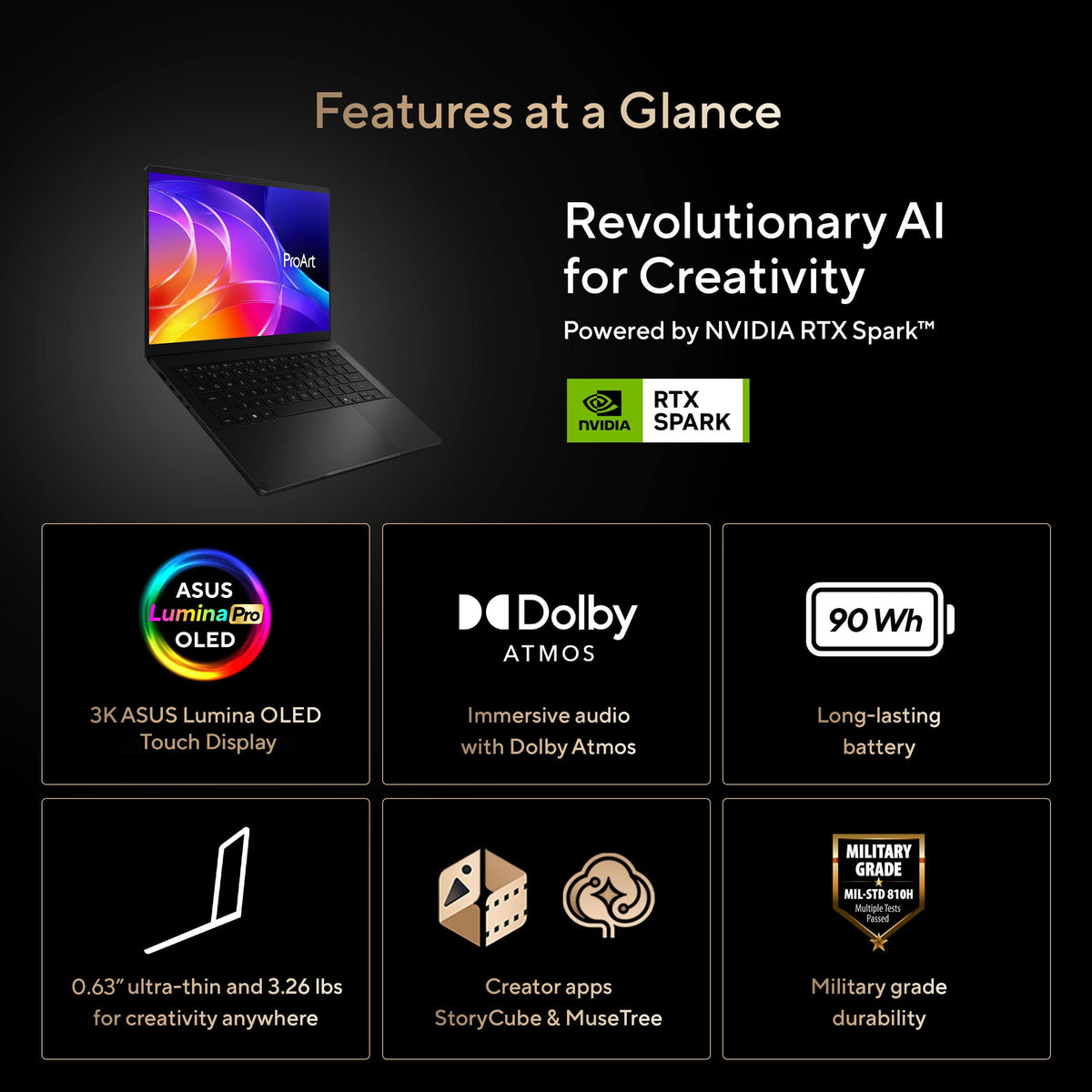 ASUS - ProArt P14 14" 3K OLED Touchscreen Laptop - NVIDIA RTX Spark N1X 20-Core (2026) - 32GB Memory - 512GB Storage - Nano Black