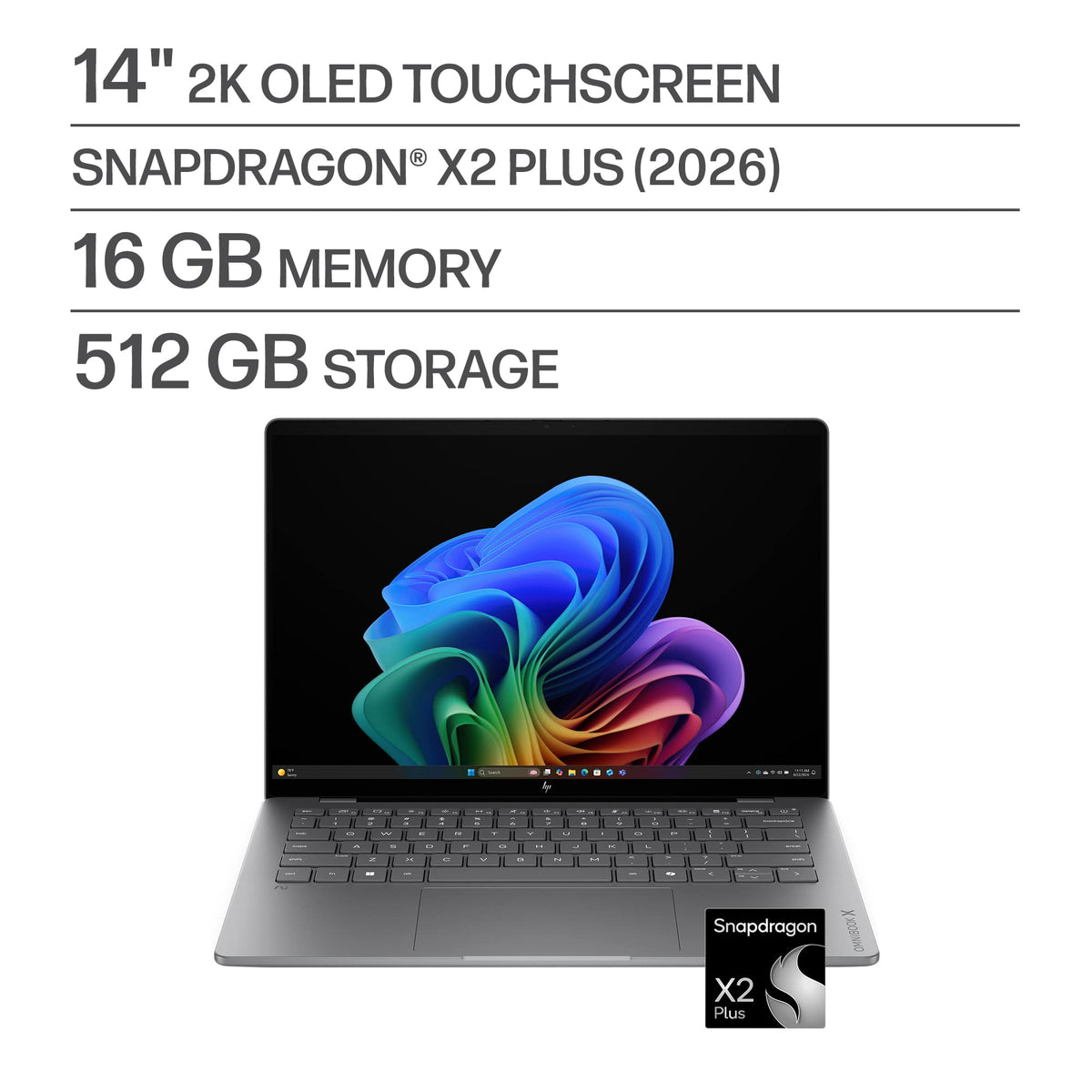 HP - OmniBook X 14" 2K OLED Touchscreen Laptop - Snapdragon X2 Plus (2026) - 16GB Memory - 512GB SSD - Copilot+ PC - Meteor Silver