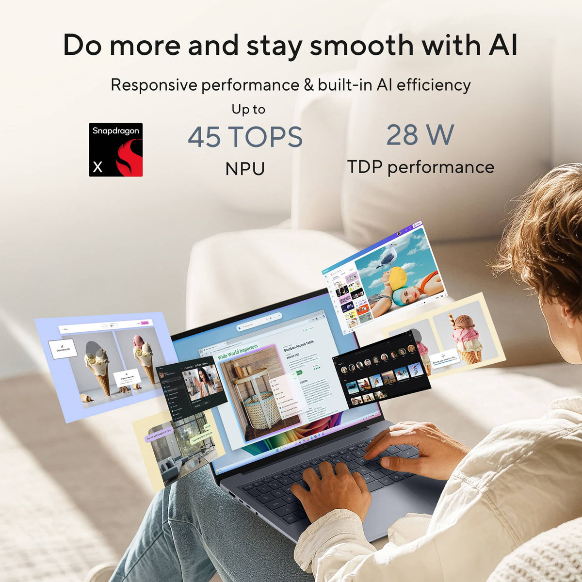 ASUS - Zenbook 14 14" 2K OLED Laptop - Snapdragon X1-26-100 (2026) - 8GB Memory - 256GB Storage - Arctic Blue