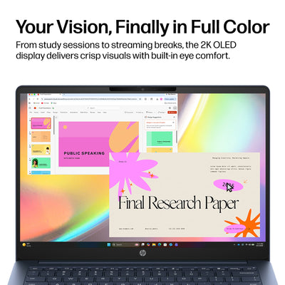 HP - OmniBook 3 - 14" 2K OLED Laptop - Snapdragon X (8-Core CPU) - 16GB Memory - 256GB SSD - Copilot+ - 41+ Hrs Battery Life¹ - Starlit Blue
