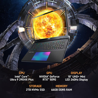 MSI - Titan 18 HX AI 18” UHD+ Gaming Laptop - Intel Core Ultra 9 290HX Plus 2026 - RTX 5090 - 64GB RAM - 4TB - Core Black